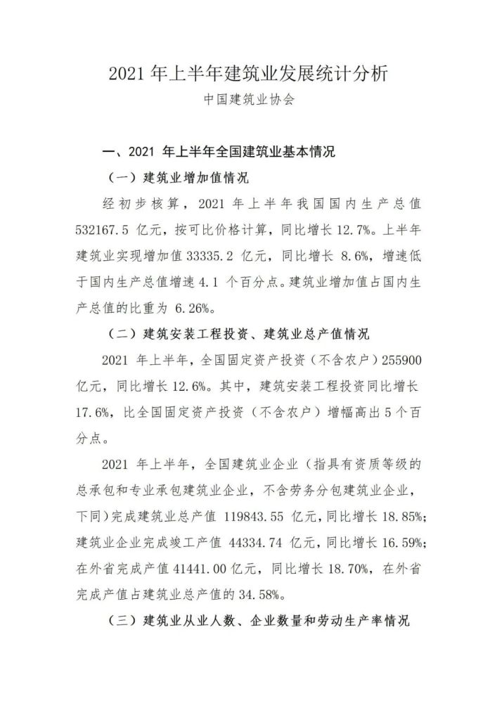 2021年上半年建筑业实现增加33335.2亿元，同比增长8.6%。